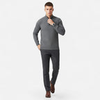Half-Turtleneck Half-Zip Vertical-Bar Knit Sweater for Men