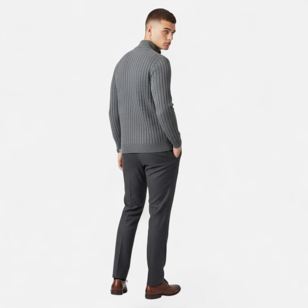 Half-Turtleneck Half-Zip Vertical-Bar Knit Sweater for Men