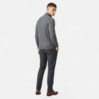 Half-Turtleneck Half-Zip Vertical-Bar Knit Sweater for Men
