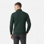 Half-Turtleneck Half-Zip Vertical-Bar Knit Sweater for Men