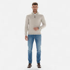 Half-Turtleneck Half-Zip Vertical-Bar Knit Sweater for Men