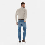 Half-Turtleneck Half-Zip Vertical-Bar Knit Sweater for Men