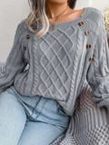 Heidi | Women's Square Neck Cable Knit Jumper with Button Detail