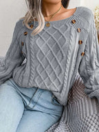 Heidi | Women's Square Neck Cable Knit Jumper with Button Detail