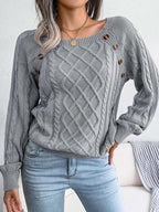 Heidi | Women's Square Neck Cable Knit Jumper with Button Detail
