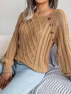 Heidi | Women's Square Neck Cable Knit Jumper with Button Detail