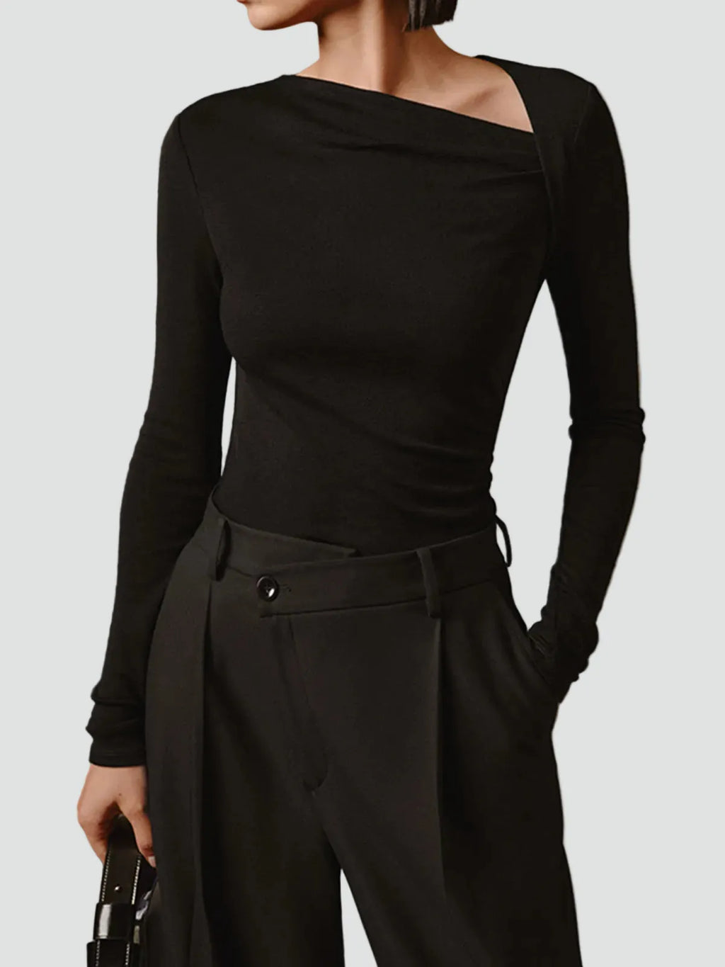 Hermione | Women's Asymmetric Fitted Long Sleeve Bodysuit