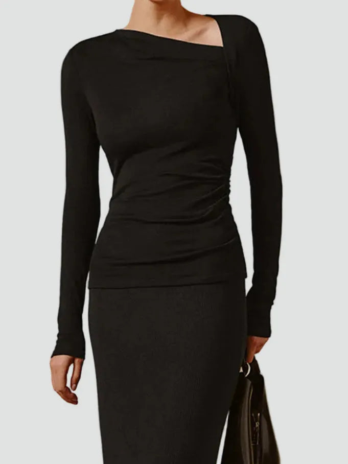 Hermione | Women's Asymmetric Fitted Long Sleeve Bodysuit