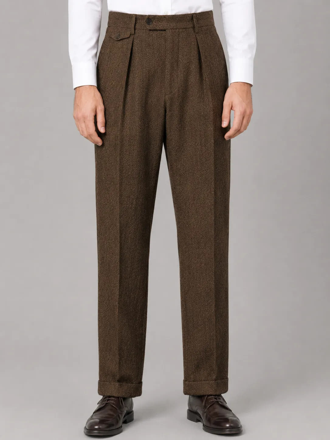 Herringbone Pleated Tailored Trousers for Men