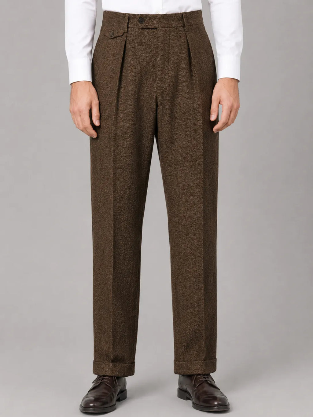 Herringbone Pleated Tailored Trousers for Men