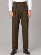 Herringbone Pleated Tailored Trousers for Men