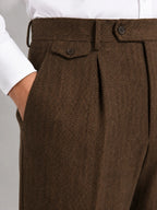 Herringbone Pleated Tailored Trousers for Men