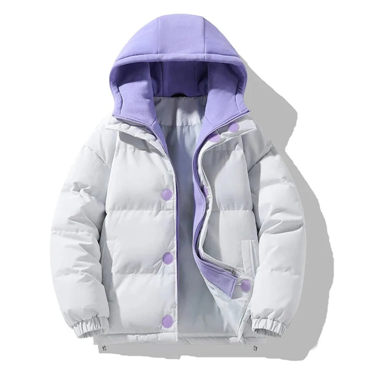 Hooded Quilted Puffer Coat with Contrast Trim for Men