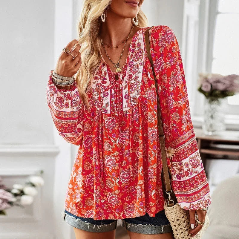 Imelda | Women's Boho Floral Print Flowy Blouse