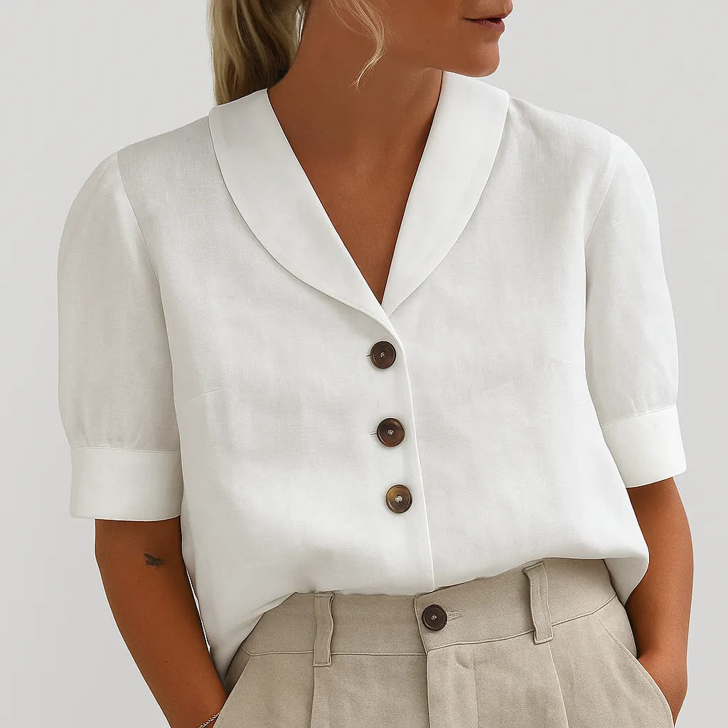 Johanna | Women's Relaxed V-Neck Button-Front Blouse