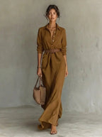 Kaia | Women's Belted Long Sleeve Maxi Shirt Dress