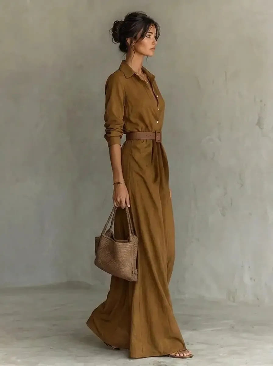 Kaia | Women's Belted Long Sleeve Maxi Shirt Dress