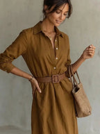 Kaia | Women's Belted Long Sleeve Maxi Shirt Dress