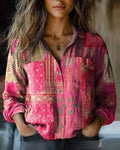 Liesel | Women's Vintage Print Button-Front Blouse