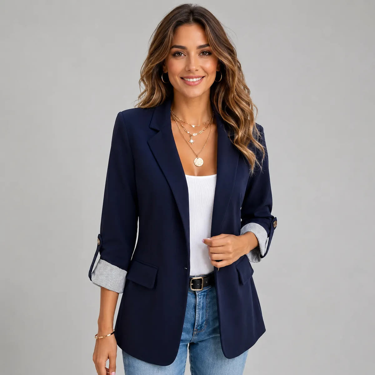 Lisbeth | Women's Open-Front Blazer with Ruched Sleeves