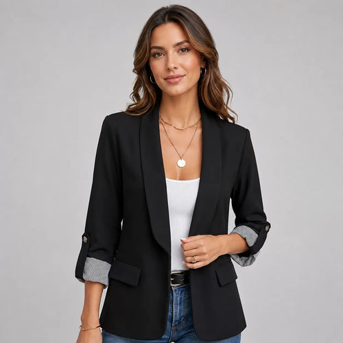 Lisbeth | Women's Open-Front Blazer with Ruched Sleeves