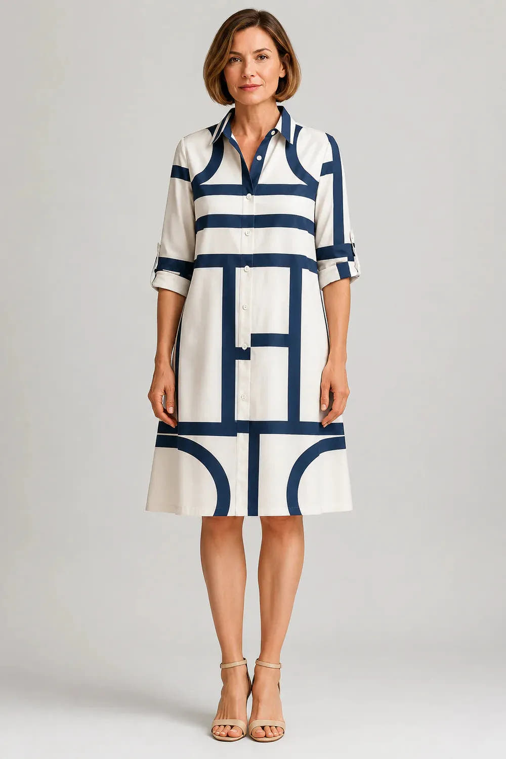 Lottie | Women's Geometric Print Button-Front Midi Dress