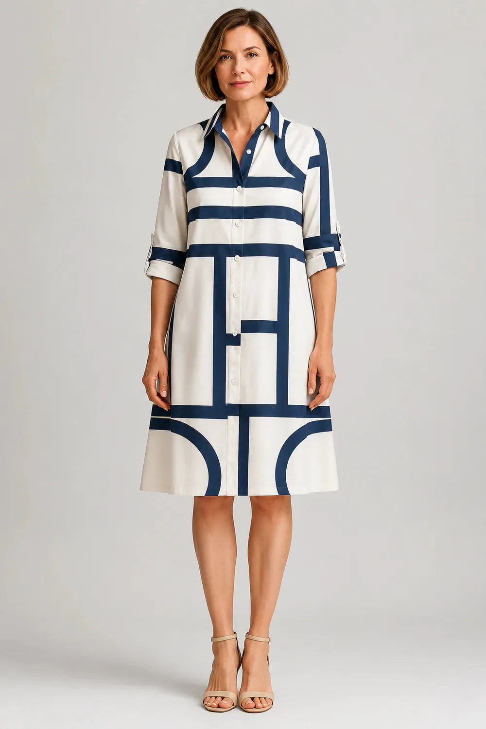 Lottie | Women's Geometric Print Button-Front Midi Dress