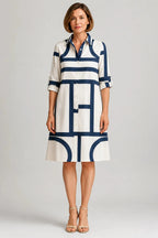 Lottie | Women's Geometric Print Button-Front Midi Dress