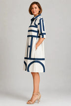 Lottie | Women's Geometric Print Button-Front Midi Dress