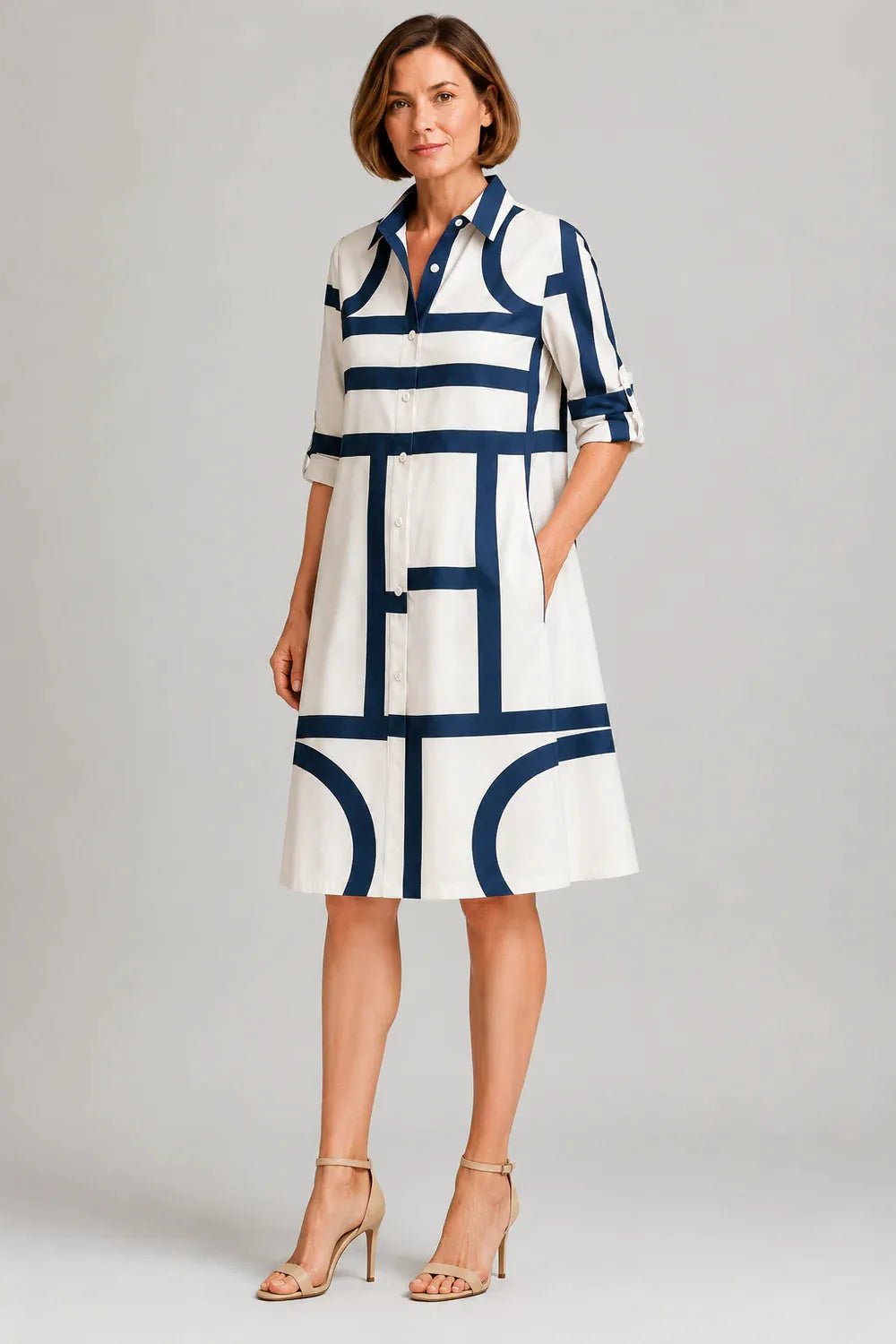 Lottie | Women's Geometric Print Button-Front Midi Dress