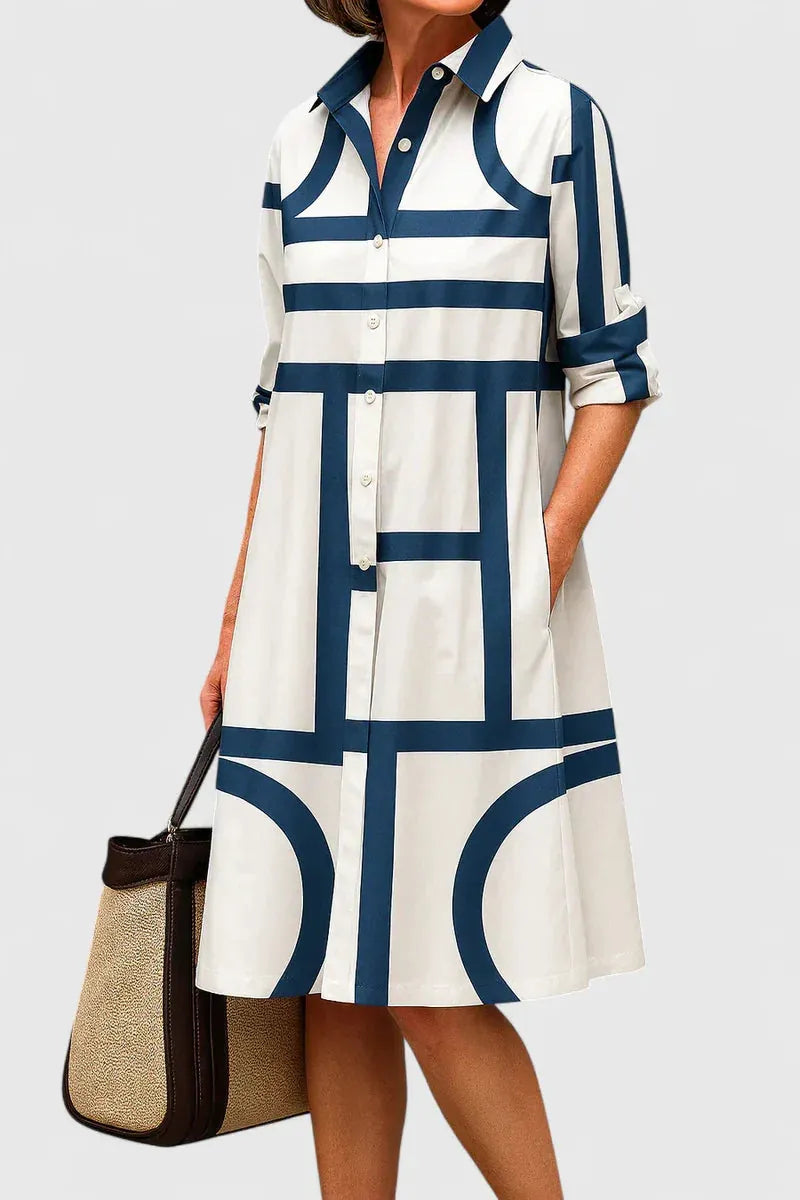 Lottie | Women's Geometric Print Button-Front Midi Dress