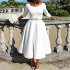 Lucille | Women's Belted Boat-Neck A-Line Midi Dress