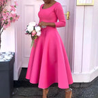 Lucille | Women's Belted Boat-Neck A-Line Midi Dress