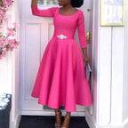 Lucille | Women's Belted Boat-Neck A-Line Midi Dress