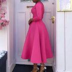 Lucille | Women's Belted Boat-Neck A-Line Midi Dress