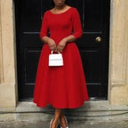 Lucille | Women's Belted Boat-Neck A-Line Midi Dress
