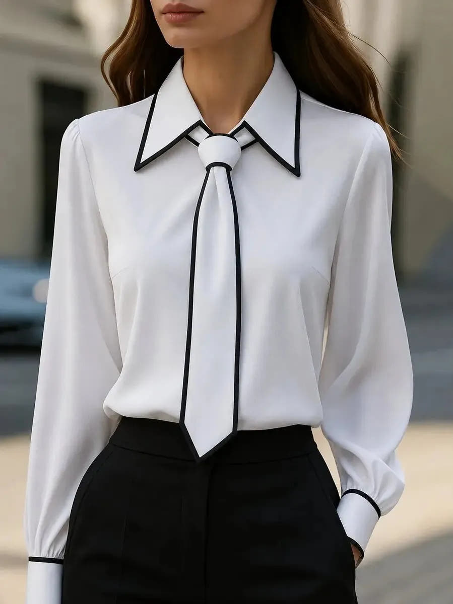 Manon | Women's Tie-Neck Contrast Trim Blouse