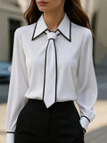 Manon | Women's Tie-Neck Contrast Trim Blouse