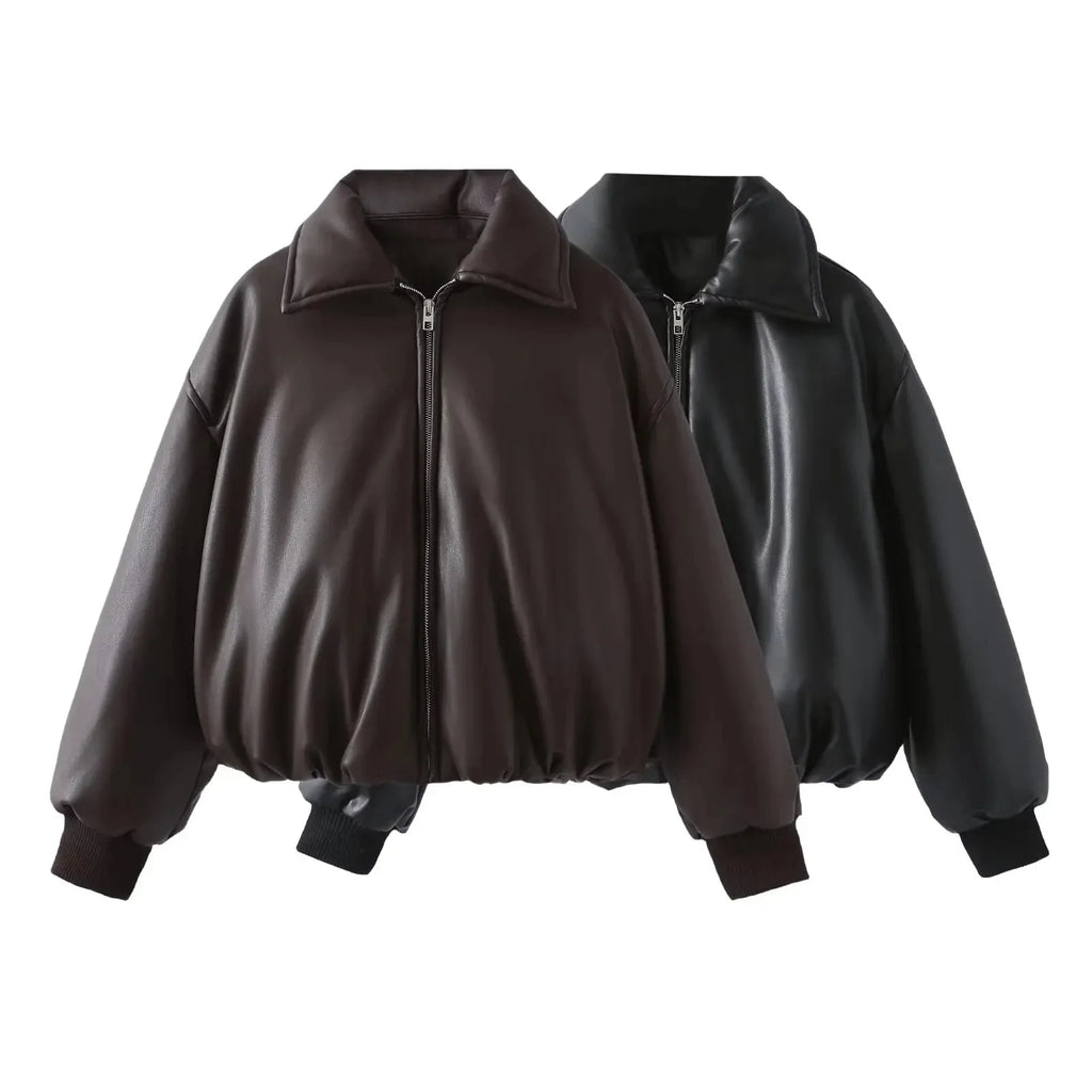 Melina | Women's Oversized Faux Leather Bomber Jacket