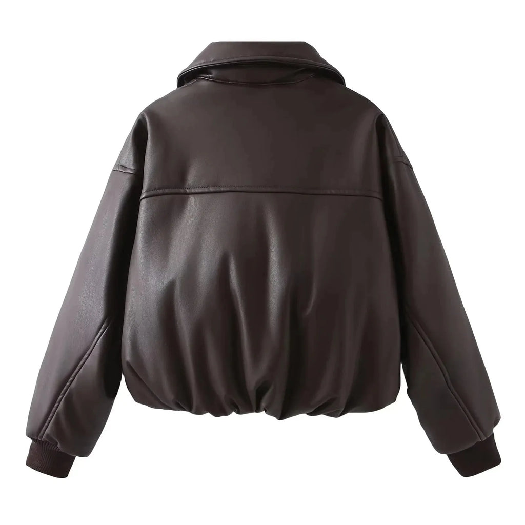 Melina | Women's Oversized Faux Leather Bomber Jacket