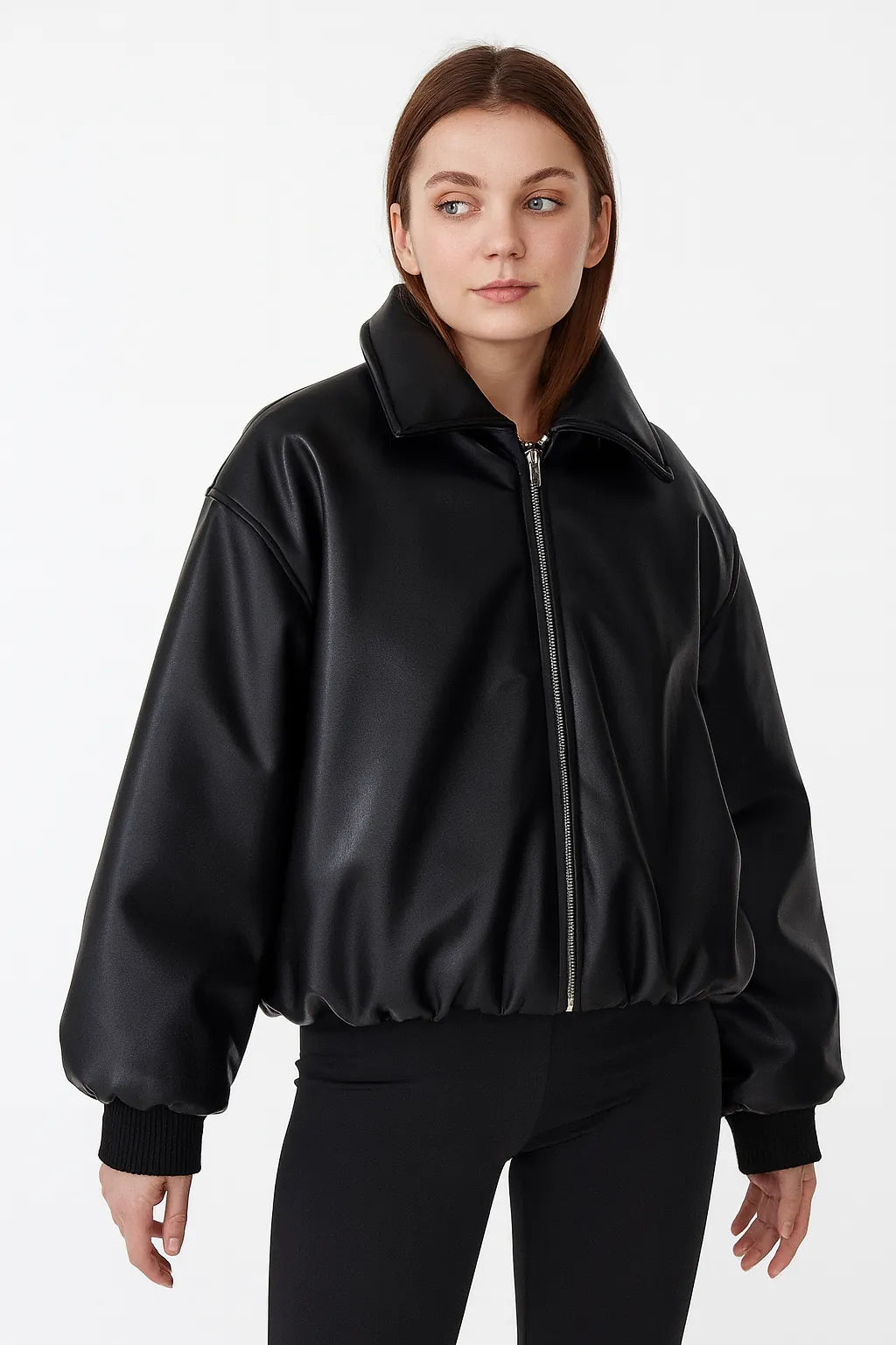 Melina | Women's Oversized Faux Leather Bomber Jacket