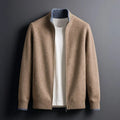 Fine-Knit Full-Zip Ribbed-Collar Cardigan for Men