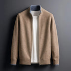 Fine-Knit Full-Zip Ribbed-Collar Cardigan for Men
