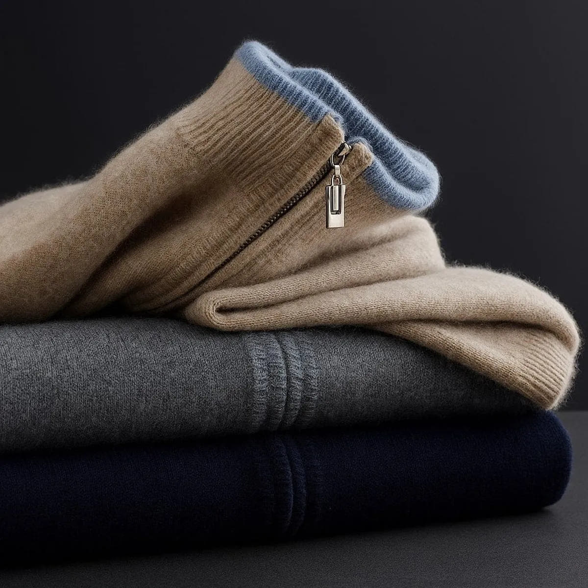 Fine-Knit Full-Zip Ribbed-Collar Cardigan for Men