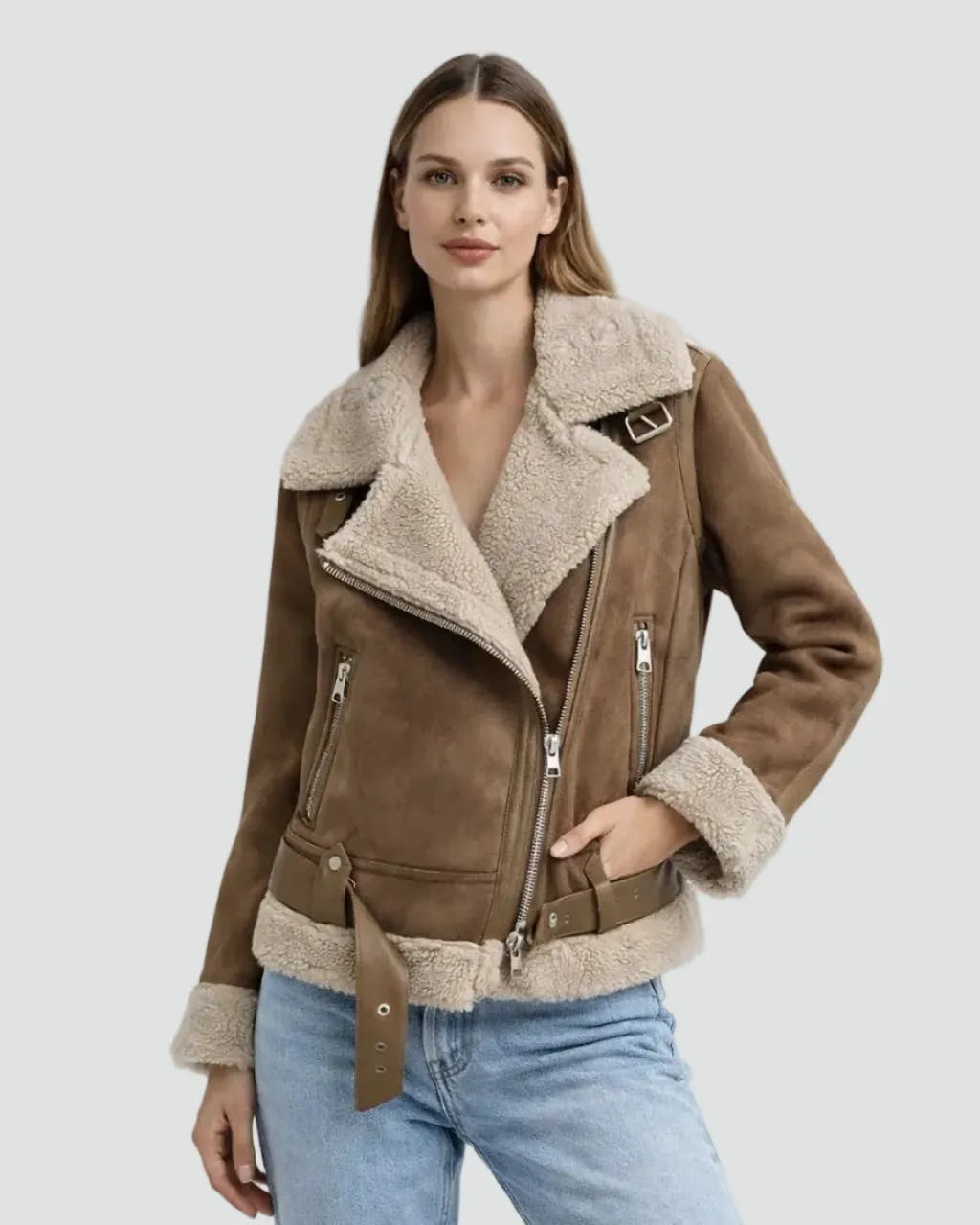 Noemi | Women's Faux Leather Biker Jacket with Teddy Lining