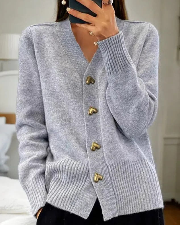 Nora | Women's V-Neck Ribbed Knit Button-Front Cardigan