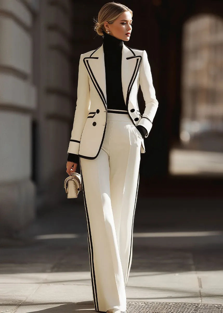 Orla | Women's Contrast Trim Blazer and Trouser Suit Set
