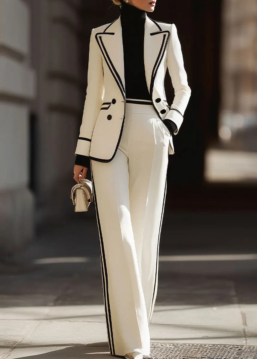 Orla | Women's Contrast Trim Blazer and Trouser Suit Set