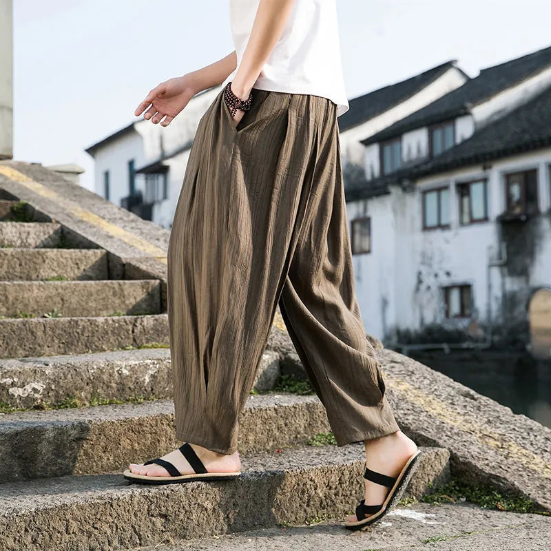 Oversized Bohemian Trousers with Elastic Waist for Men
