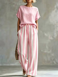 Perdita | Women's Striped Trouser and Crew Neck Top Set
